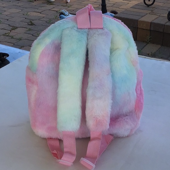 Colorful Unicorn Appliquéd Faux Fur Backpack - Picture 4 of 9